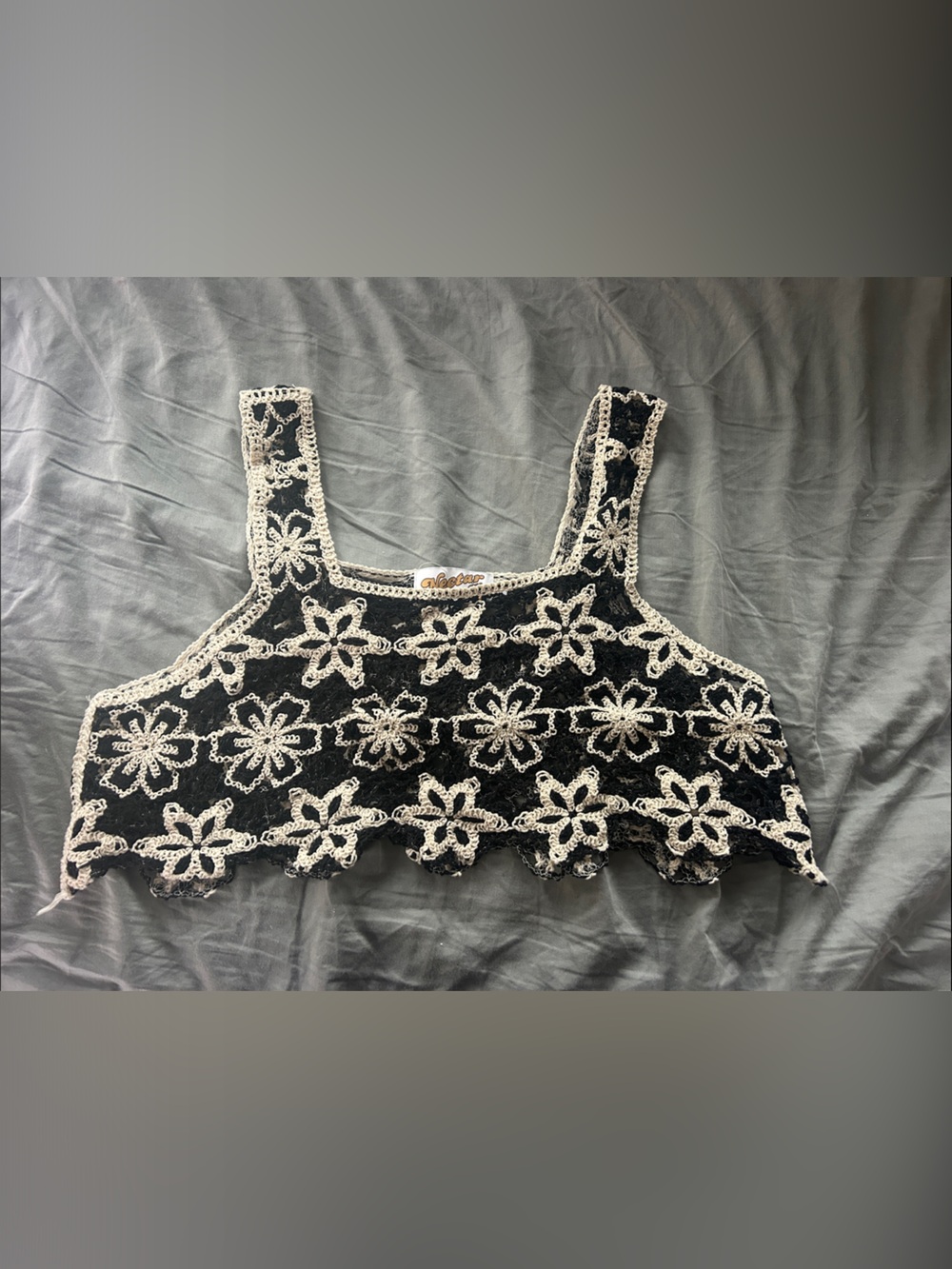 Crochet Floral Black & White Crop Top